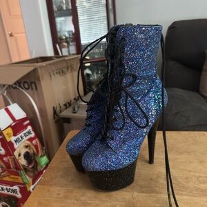 Sparkling Blue Glitter Platform Boots